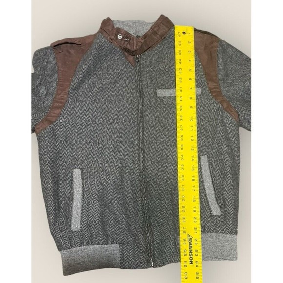Slate & Stone Poly Wool Blend Jacket Gray Herringbone W/Brown Accents Mens Small - Picture 16 of 16